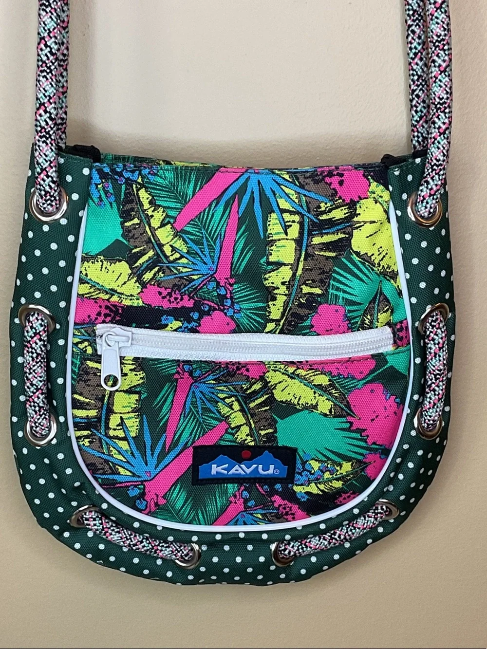 Kavu Tropical Print Crossbody in Green, Pink & Yellow
